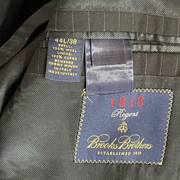 Brooks Brothers 1828 Regent fit 44L Men’s size black striped 100% wool blazer - Picture 7 of 8